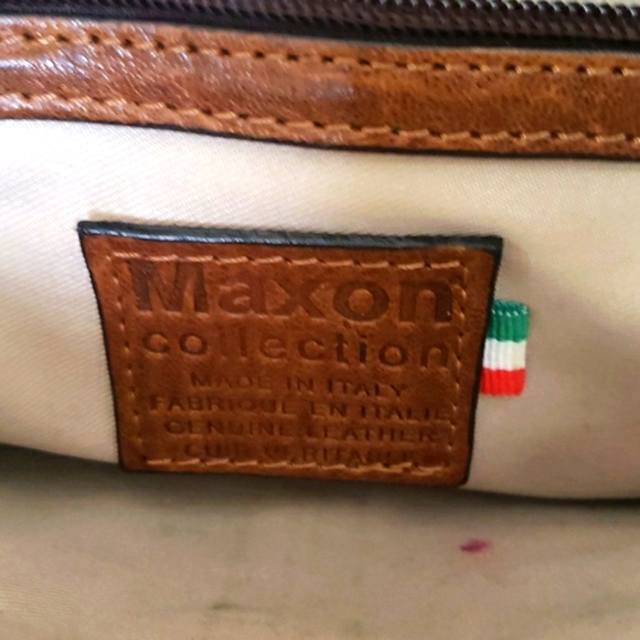 Maxon Purse Brown Leather Flap Chain Shoulder Strap Handbag Designer - Picture 9 of 16